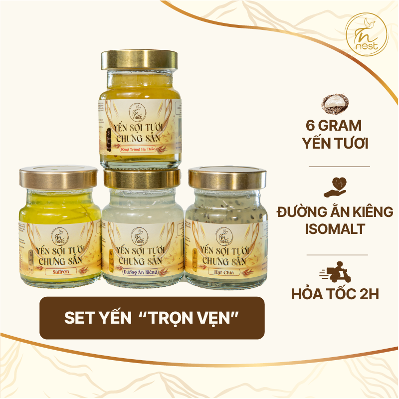 Set Yến Sợi Tươi Chưng Sẵn Mix Vị 4 Hũ - TRỌN VẸN