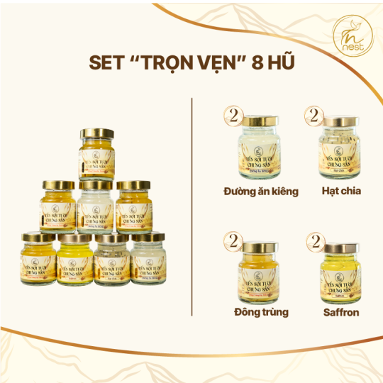 Set Yến Sợi Tươi Chưng Sẵn Mix 8 Hũ - TRỌN VẸN